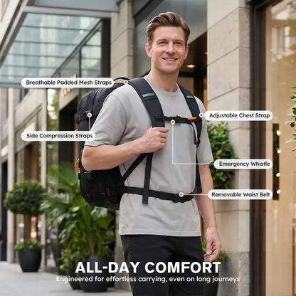 Carry-On Travel Backpack – 40L-50L, TSA-Friendly, Fits 16" Laptop